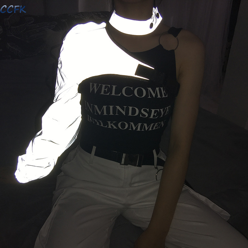 Tech Wear Accessories - Top de Streetwear Estético Reflexivo Feminino,